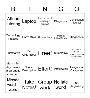 Syllabus Bingo-Pre-AICE Bingo Card