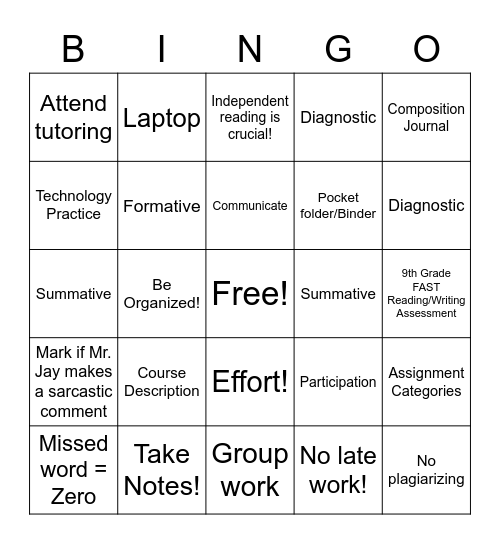 Syllabus Bingo-Pre-AICE Bingo Card