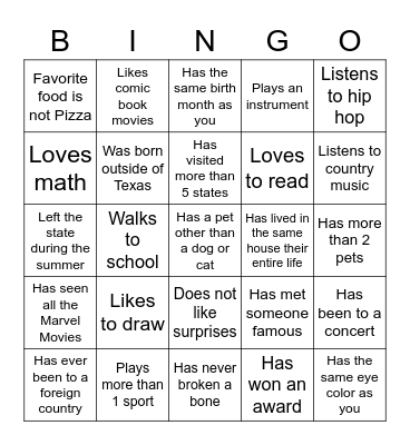MIDDLE SCHOOL Bingo Card