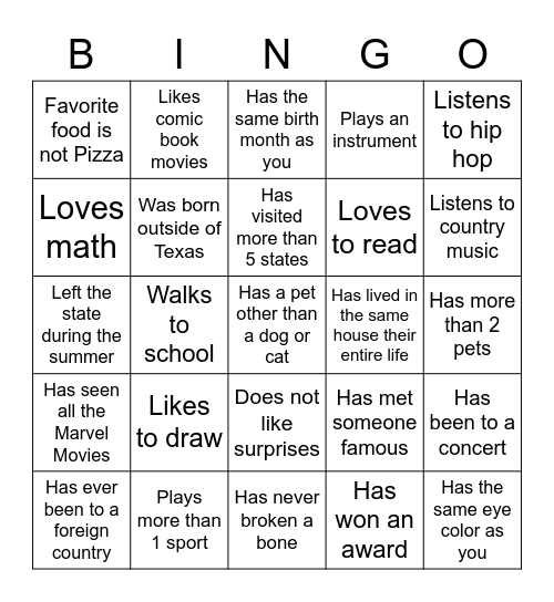 MIDDLE SCHOOL Bingo Card