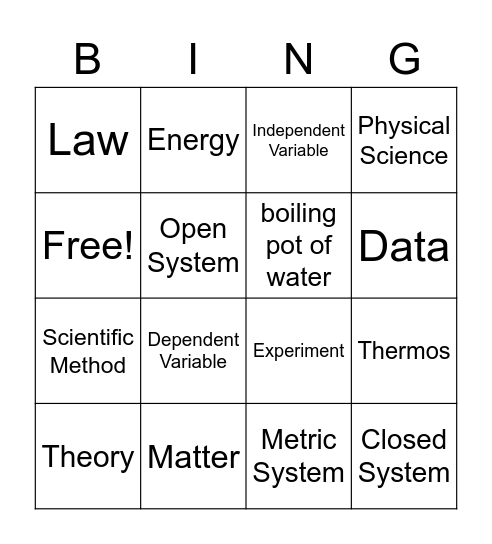 Intro To Physical Science Bingo Card