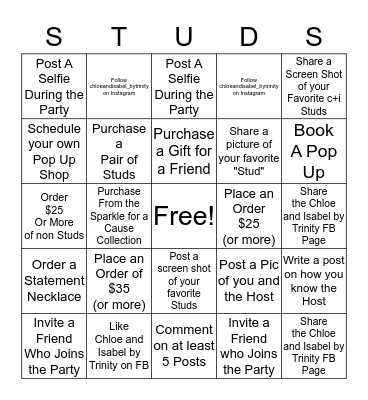 Stud Party Bingo Card