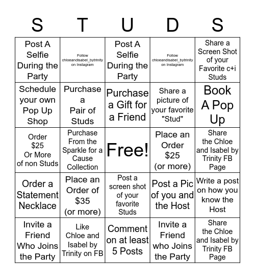 Stud Party Bingo Card