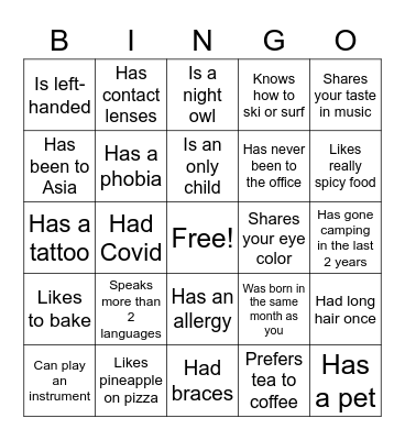 DWH Icebreaker Bingo: Find Someone Who Bingo Card