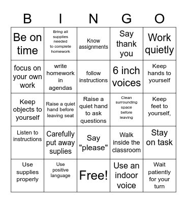 BE GREAT TRAITS Bingo Card