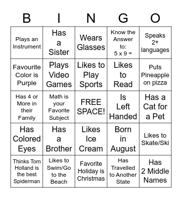"Get to Know Me" Bingo Card
