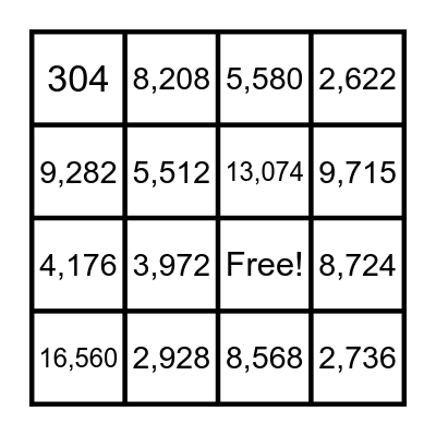 Multiplication Bingo Card