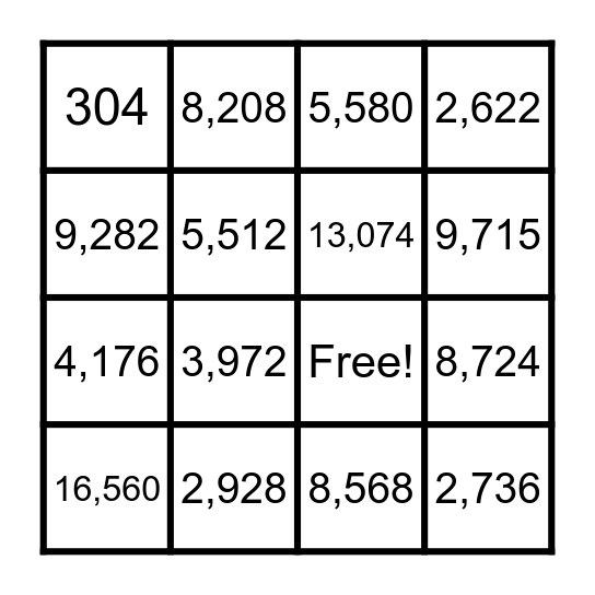 Multiplication Bingo Card