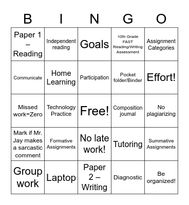 Syllabus Bingo-AICE 9093 English Bingo Card