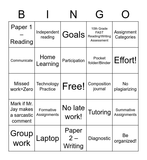 Syllabus Bingo-AICE 9093 English Bingo Card