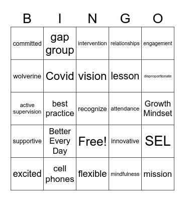 Carver Academy Faculty Meeting Bingo Card
