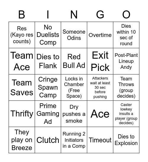 LCQ VALO BINGO Card