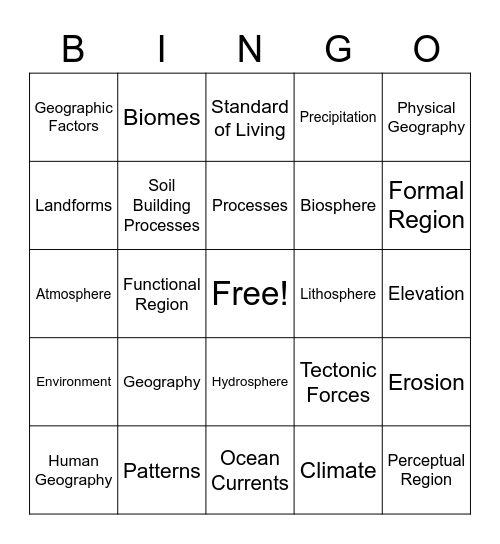 World Geography - Unit 01 Bingo Card