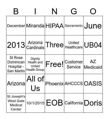 Optum 360 Bingo Card