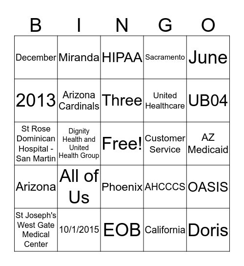 Optum 360 Bingo Card