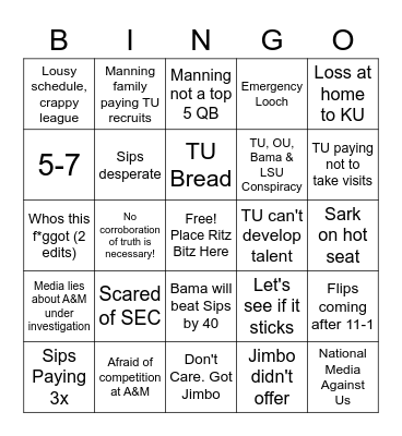 Aggy Recruiting Excuse Bingo 2022 Bingo Card