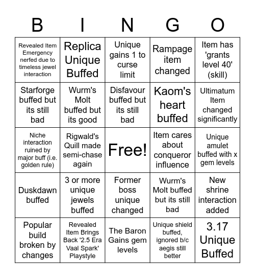 Boat League Bingo Card