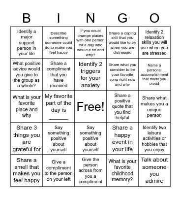Therapy Bingo Card