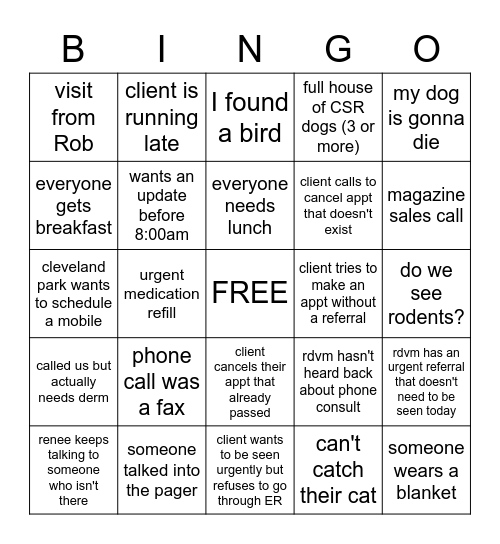 Phone Room Bingo Card