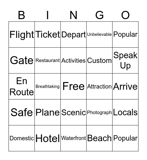 Travel Vocabulary Bingo Card