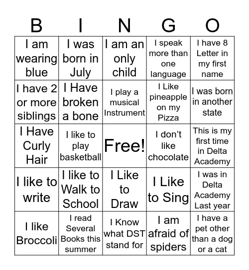 Delta Academy Bingo Card