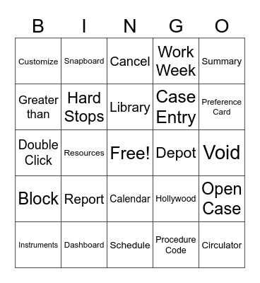 OR Manager Board Bingo Card
