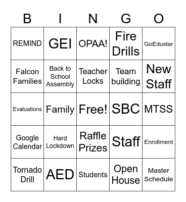 AES Inservice BINGO Card