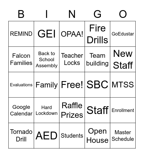 AES Inservice BINGO Card