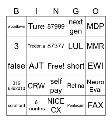 OD call Bingo Card