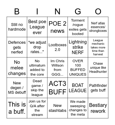 POE REVEAL EXTRAVAGANZA Bingo Card