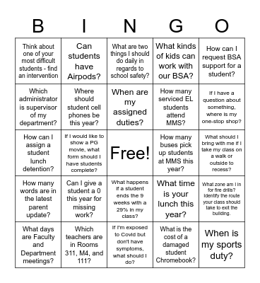 Back to School Bingo! Name: _________ Bingo Card