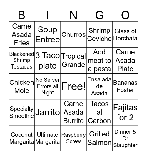 CAFE SABOR Bingo Card