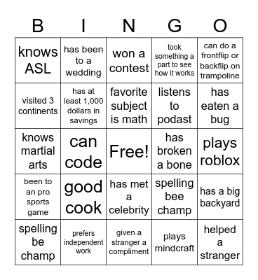 Untitled Bingo Card