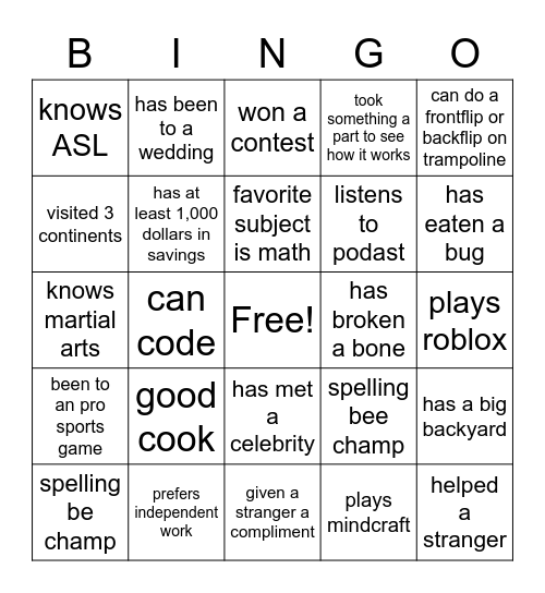 Untitled Bingo Card