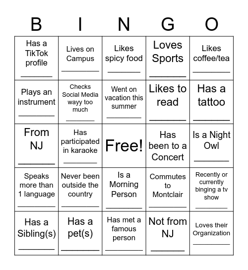 Greek Life Training Bingo Card