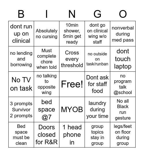 Expectations Bingo Card