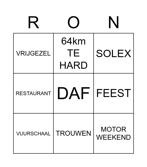 VRIJGEZELLENFEEST RON Bingo Card