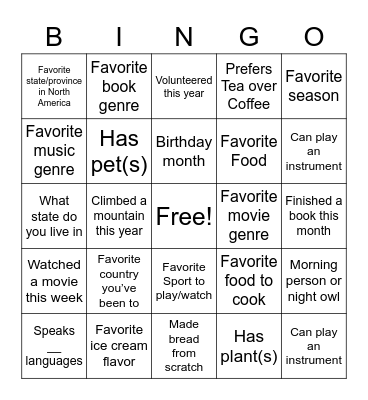 Ice Breaking Bingo Card