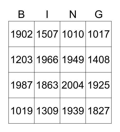 Years Bingo Card