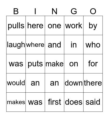 Sight Words (H) Bingo Card