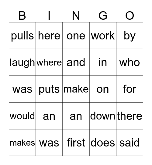 Sight Words (H) Bingo Card