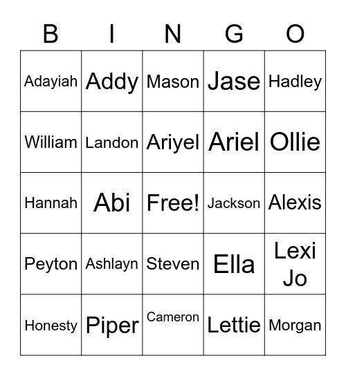 My Classmates in Ms. White's Class Bingo Card