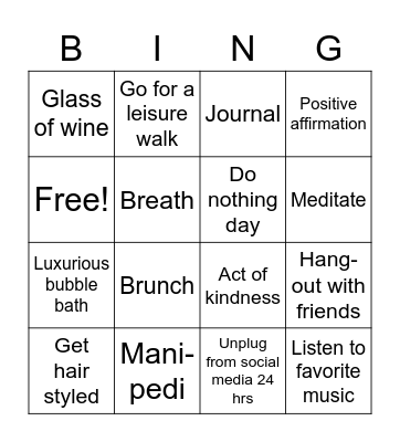 Self - Care Bingo Card