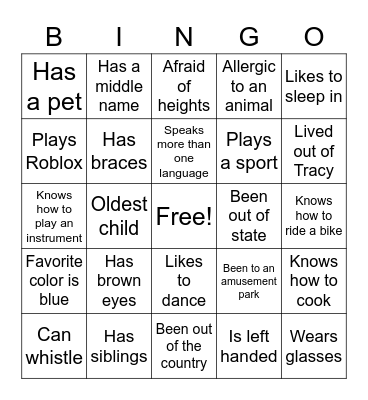 Get to Know Me Bingo Card