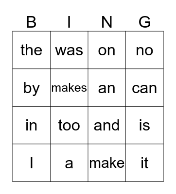 Sight Words (L) Bingo Card