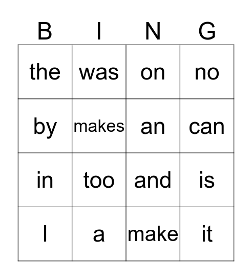 Sight Words (L) Bingo Card