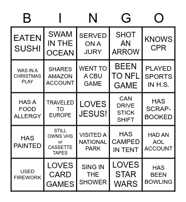 UA HUMAN BINGO CARD Bingo Card