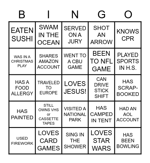 UA HUMAN BINGO CARD Bingo Card