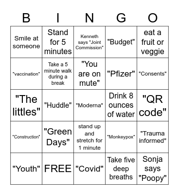 SBHC All Staff Bingo Card