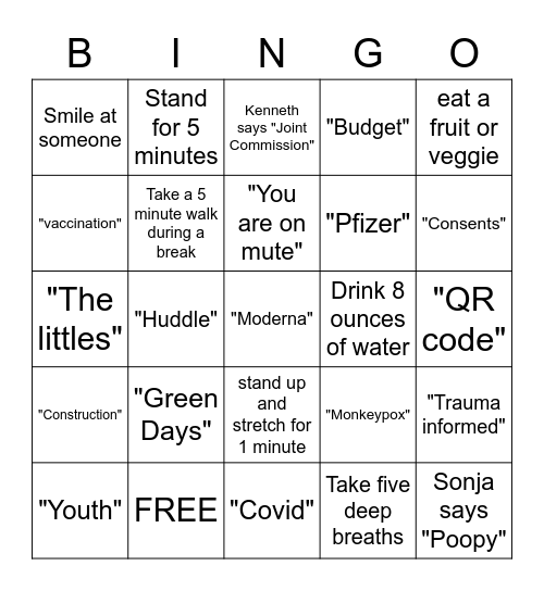 SBHC All Staff Bingo Card